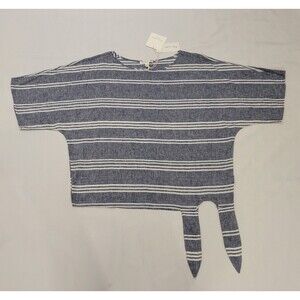 Beach Lunch Lounge Blouse Womens XS Blue White Striped Dolman Sleeve Linen Blend